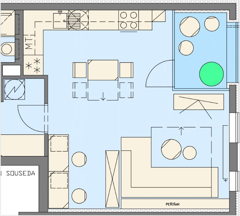 Ukázkový návrh dispozičního schéma bytu